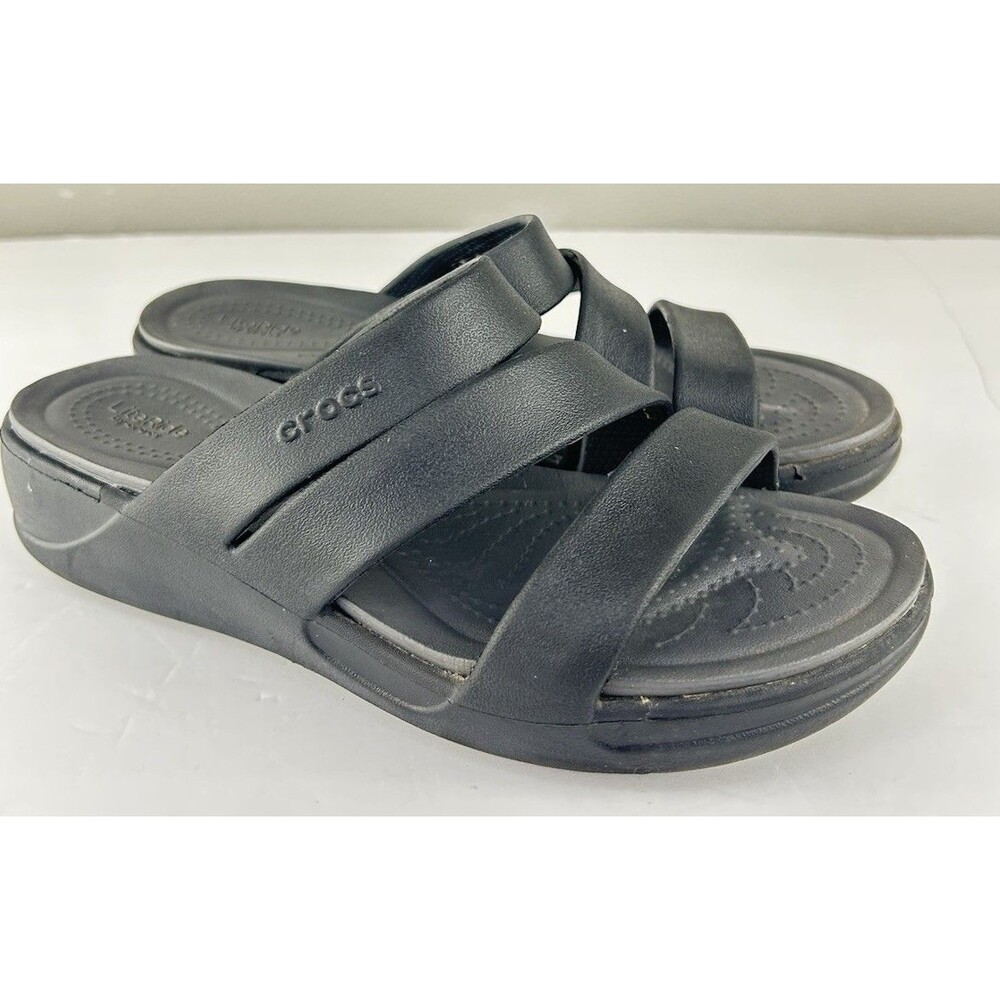 Crocs Literide Get Away Strappy Sandals Black Womens 8